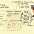 بطاقة ميسي الاحترافية في فريق برشلونة الاسباني