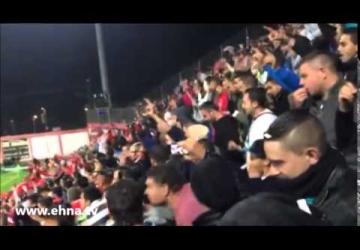 التراس اتحاد ابناء سخنين لحظة الاعلان عن انتهاء المباراة امام بيتار القدس بفوز مشرف